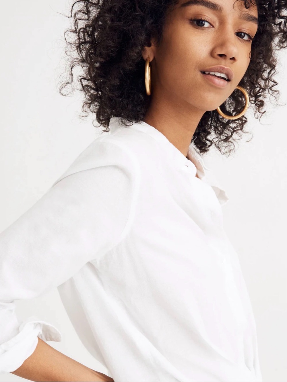 Madewell White Button-Down Shirt with Collar and Front Tie